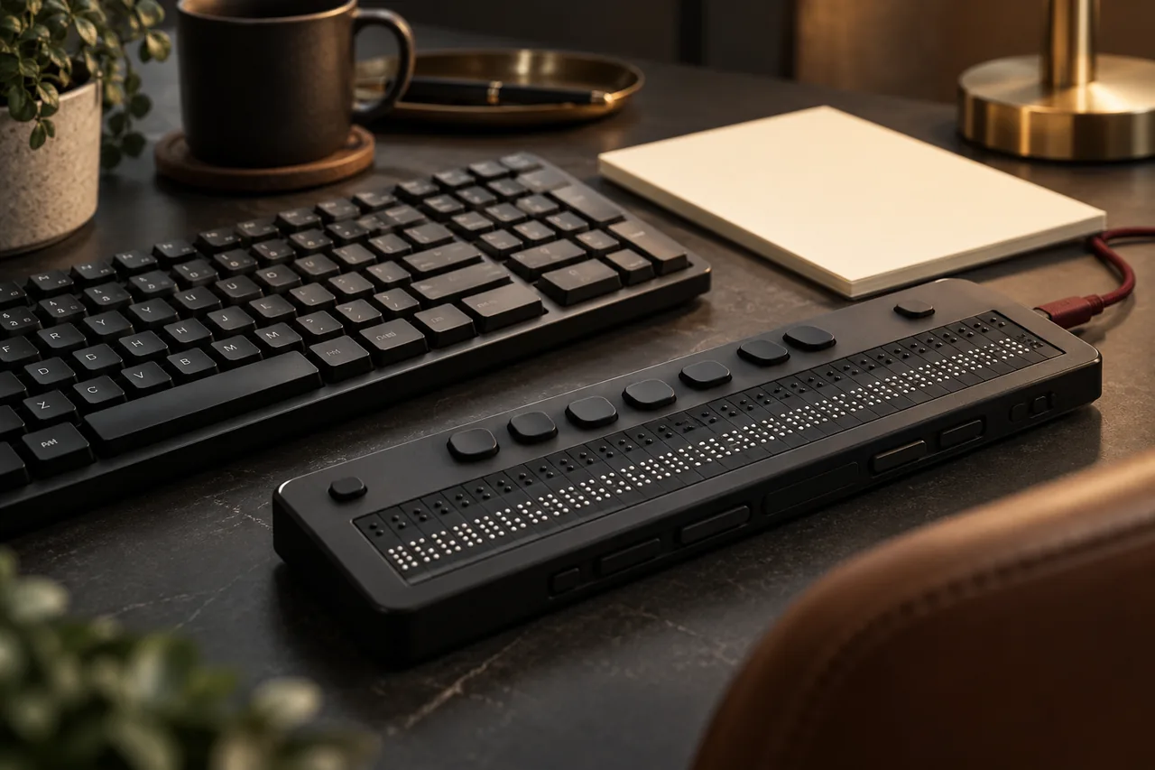 Clavier et afficheur braille. Scène illustrative.