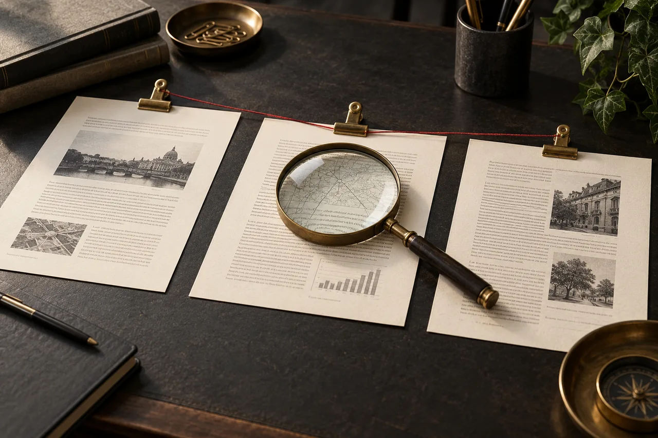 Documents reliés par des repères. Scène illustrative.