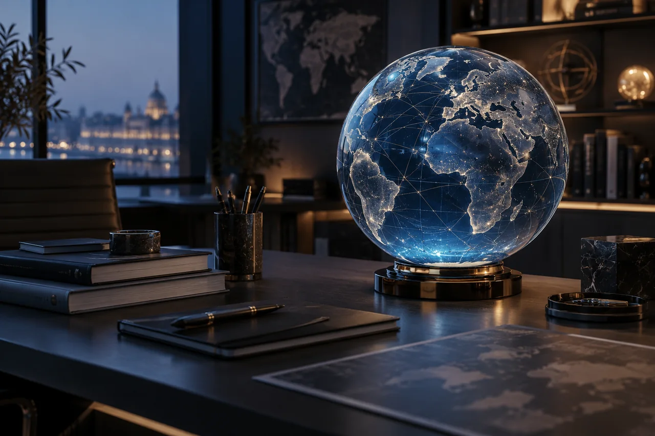 Globe numérique dans un espace d’analyse. Scène illustrative.