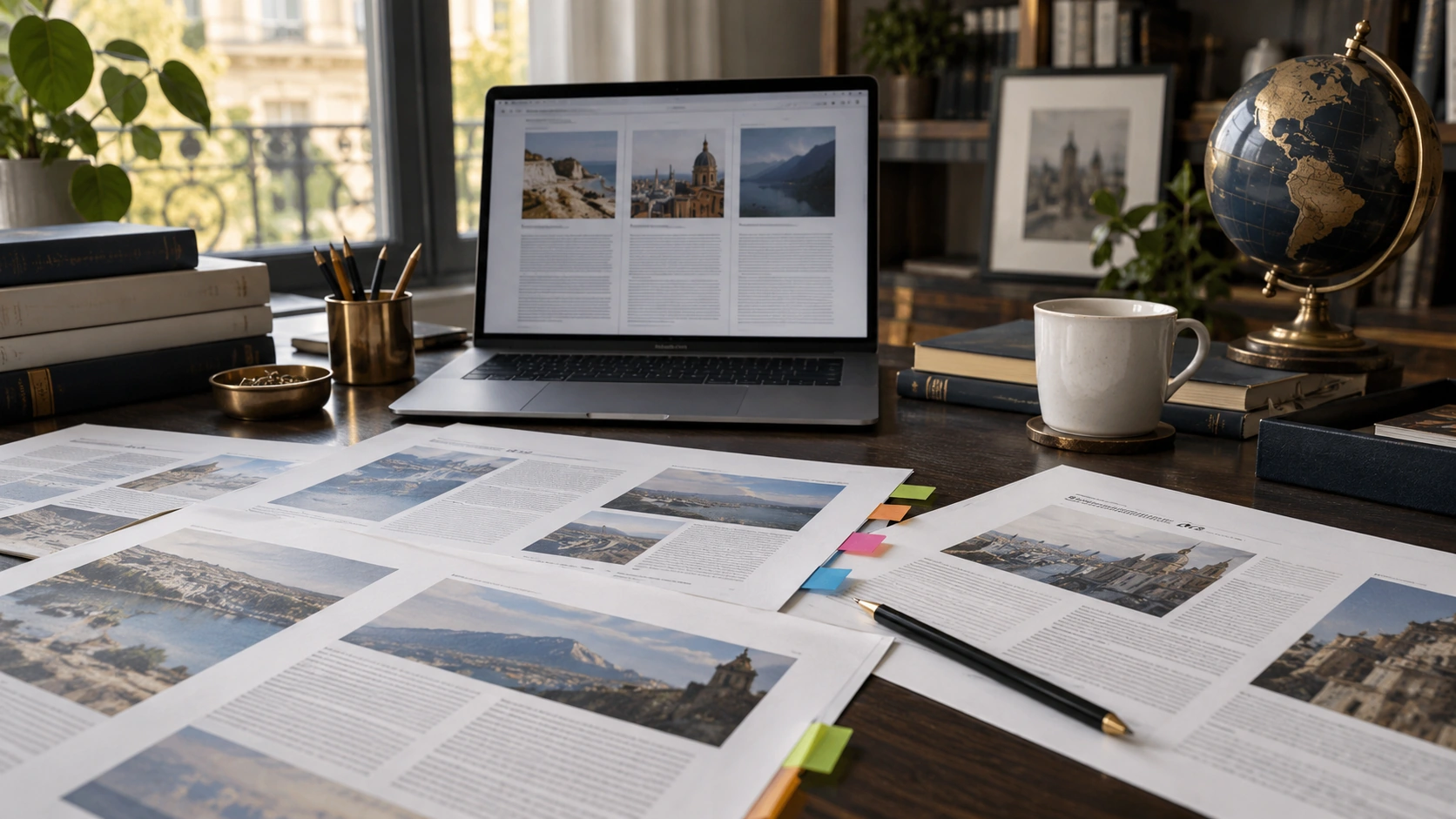 Travail éditorial multilingue avec épreuves et mises en page comparées.