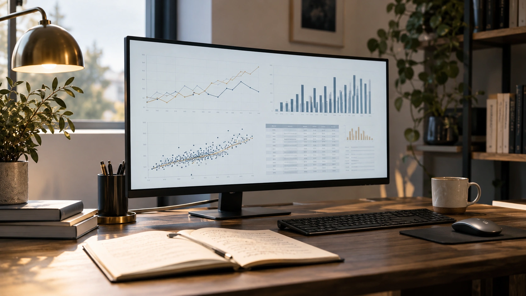 Poste d’analyse de séries statistiques avec graphiques illustratifs.